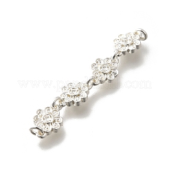 真鍮 4 花 リンク コネクタ チャーム  カドミウムフリー＆ニッケルフリー＆鉛フリー  925銀メッキ  43x7x2mm  穴：1mm&nbsp;KK-K378-59S
