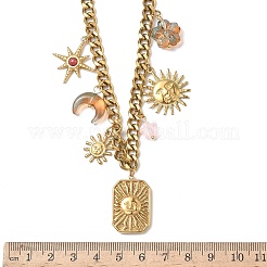304ステンレススチール＆アクリル製サンムーンフラワーペンダントネックレス（女性用）  カラフル  ゴールドカラー  16.02インチ（40.7cm）&nbsp;NJEW-G180-08G