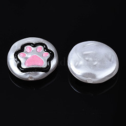 3dプリントABSプラスチックイミテーションパールビーズ  猫の足跡と心  パールピンク  16x5mm  穴：0.9mm&nbsp;KY-S163-425