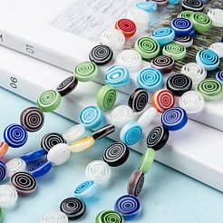 フラットラウンド手作りミッレフィオーリガラスビーズ  ミックスカラー  10x4mm  穴：1mm  約38個/連  14.5インチ&nbsp;LK-R004-49