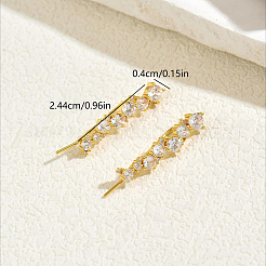 真鍮製 マイクロパヴェ キュービックジルコニア スタッドピアス 女性用  ゴールドカラー  24.4x4mm&nbsp;YF0331