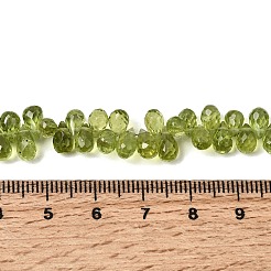 天然石ペリドットビーズ連売り  多面カット  トップ掘削  ティアドロップ  7.5x7.5x3~4mm  穴：0.5mm  約51~52個/連  12.01''（30.5センチメートル）&nbsp;G-NH0070-A02-01