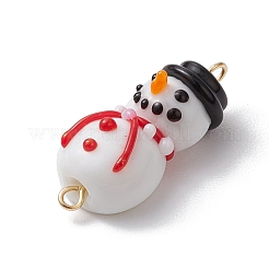3個 3スタイル 手作りランプワークコネクタチャーム  帽子のリンクが付いたクリスマス雪だるま  ゴールドカラー  ブラック  25~31x11.5~13x10.5~13mm  穴：1.6~1.9mm  1個/スタイル&nbsp;PALLOY-JF02829