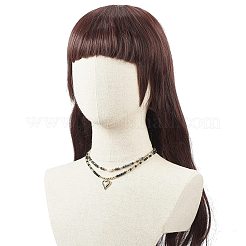 2 個 2 スタイル合金エナメル ハート ペンダント ネックレス セット  天然 & 合成混合宝石 & パール ビーズ スタッカブル ネックレス 女性用  14.73~16.93インチ（37.5~43cm）  1個/スタイル&nbsp;NJEW-JN04063