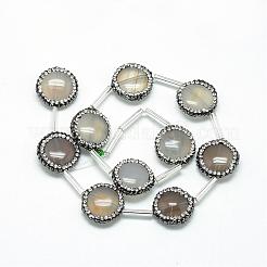 天然グレーアゲートのラインストーンビーズ  フラットラウンド  濃いグレー  17~18x6mm  穴：1mm&nbsp;G-Q487-02