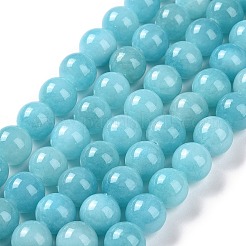 天然石馬山ジェイドラウンドビーズ連売り  染め  シアン  8mm  穴：1mm  約48個/連  15インチ&nbsp;G-D263-8mm-XS28