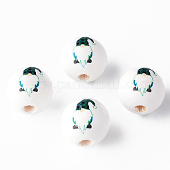 塗られた天然木の丸いビーズ  サンタクロース  濃い緑  16x15mm  穴：4mm&nbsp;WOOD-N006-180A
