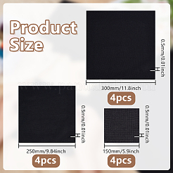 12枚 3スタイルの正方形コットンソリッドカラー刺繍生地  ブラック  150~305x150~300x0.5~0.6mm  4個/スタイル&nbsp;DIY-AR0004-88
