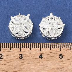 真鍮パヴェクリアキュービックジルコニアマルチ連売りリンク  花付きフラットラウンド  925銀メッキ  13x13x7.5mm  穴：1.6mmと1.4mm&nbsp;KK-B172-06S