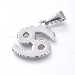 変色しない304ステンレススチールペンダント  星座/星座  ステンレス鋼色  蟹座  19x18x1.8mm  穴：3x6mm&nbsp;LS-STAS-L210-06H-P-01