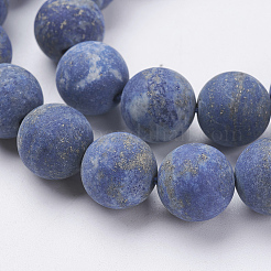 天然石ラピスラズリビーズ連売り  艶消し  ラウンド  10mm  穴：1mm  約40個/連  15.3インチ（39cm）&nbsp;LS-G-J376-52-10mm