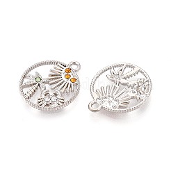 合金とラインストーンのペンダント  ツリー付きフラットラウンド  プラチナ  21x18x2mm  穴：1.6mm&nbsp;PALLOY-T092-17P
