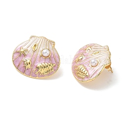 304ステンレススチール＆エナメルスタッドピアス  シェル形状  ゴールドカラー  22x25.5mm&nbsp;EJEW-Z170-01G-01