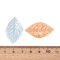 透明なアクリルの葉のペンダント  ABカラーメッキ  ミックスカラー  34.5x20.5x3mm  穴：1.3~1.5mm  約714個/500g&nbsp;TACR-T031-01M
