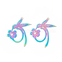 ステンレスペンダント201個  中空  花  虹色  38x32x0.3mm  穴：1.6mm&nbsp;STAS-B038-08MC