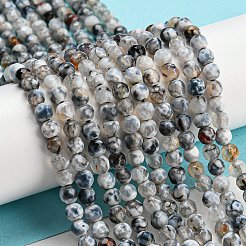 染められた天然ファイヤーアゲートクラックルビーズ連売り  多面カットラウンド  グレー  4mm  穴：0.8mm  約94~95個/連  14.37~14.57インチ（36.5~37cm）&nbsp;G-G007-01F
