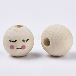 天然木ヨーロッパビーズ  印刷  大穴ビーズ  ラウンド  古いレース  15~16mm  穴：4mm  約380個/500g&nbsp;WOOD-S055-17
