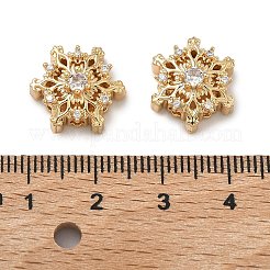 クリスマス真鍮パヴェキュービックジルコニアビーズ  スノーフレーク  18KGP本金メッキ  透明  14.5x12.5x7mm  穴：1.8mm&nbsp;KK-A286-20G-01