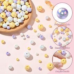 250g UVメッキレインボー虹色不透明アクリルビーズ  混合サイズ  ラウンド  ミックスカラー  6~16mm  穴：1.8~3mm  約320個/250g&nbsp;PACR-CJ0001-39