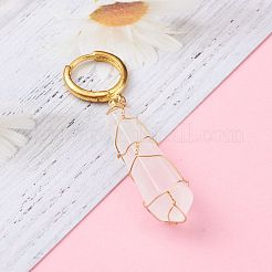 真鍮huggieフープピアス  天然水晶ワイヤーラップ弾丸ペンダント付き  ゴールドカラー  50mm  ピン：1mm&nbsp;EJEW-JE04462-03