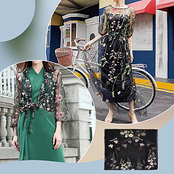 ポリエステル生地  ウェディングドレスの衣服アクセサリー  花柄  ブラック  1670x1mm  3ヤード/個&nbsp;DIY-WH0591-187B