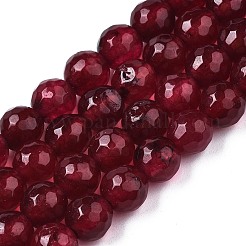 天然石ホワイトジェイドビーズ連売り  染め  多面カット  ラウンド  暗赤色  6~6.5mm  穴：1mm  約60個/連  14.06インチ〜14.57インチ（35.7~37cm）&nbsp;G-R346-6mm-02-01