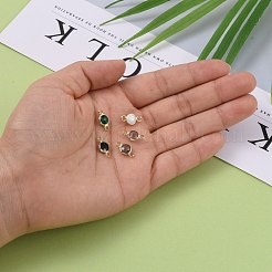 金メッキガラスフラットラウンドリンクコネクター  真鍮パーツ  ミックスカラー  12.5x6.5x3mm  穴：2mm&nbsp;KK-L094-02