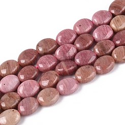 天然石ロードナイトビーズ連売り  フラットオーバル  8x6x4mm  穴：0.8mm  約48~49個/連  14.88~15.16''（37.8~38.5センチメートル）&nbsp;G-T142-18