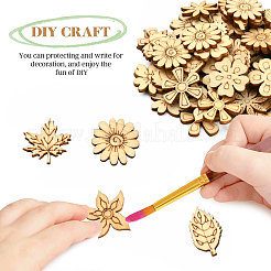ウッドカボション  レーザーカットウッドシェイプ  DIY装飾アクセサリー  花  バリーウッド  17~21x9~21x2mm  100個/袋&nbsp;WOOD-CJ0001-31