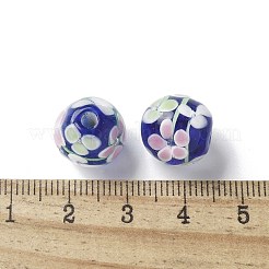 手作りランプワークビーズ  花柄ラウンド  ダークブルー  12~13.5mm  穴：1.4~2.5mm&nbsp;LAMP-P068-09G