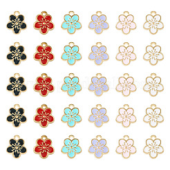 30本6色合金チャーム  両面エナメル  梅の花のお守り  ミックスカラー  12x10.5x3mm  穴：1.5mm  5個/カラー&nbsp;ENAM-TA0001-76