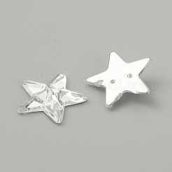 縫い付けラインストーン  ファセットアクリルラインストーン  2穴リンク  フラットバック＆バックメッキ  スター  銀  13x14x3mm  穴：1mm  500個/袋&nbsp;GACR-WH0003-04
