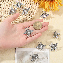 バックパックの服用の亜鉛合金ラペルピンバック10個  蜂  アンティークシルバー  27.5x31.5mm&nbsp;JEWB-CA0001-84AS