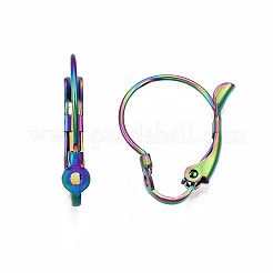 304ステンレススチールフレンチフックピアス金具  耳ワイヤー  虹色  19x16x2.5mm  穴：1.4mm  ピン：0.8mm&nbsp;LS-STAS-N098-003