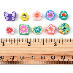 手作り樹脂粘土ビーズ  花と蝶と四角  ミックスカラー  7.5~11x7.5~13.5x4~7mm  穴：1.5~2mm  197個/箱&nbsp;CLAY-FS0001-20
