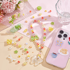DIYジュエリー作成キット  樹脂カボションとビーズを含む  アクリルビーズ  フラワー＆バタフライ＆リング＆ラウンド  きいろ  4~30x4~41x2~9mm  穴：1.4~2.5mm&nbsp;DIY-PH0013-35A