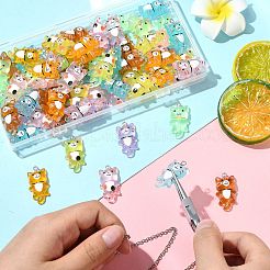 70 個 7 色の蓄光透明樹脂ペンダント  猫のチャーム  鉄のループとグリッターパウダー付き  暗闇で光る  ミックスカラー  30x15.5x7mm  穴：2mm  10個/カラー&nbsp;FIND-CJ0004-53
