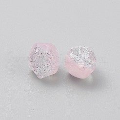 透明樹脂ビーズ  ナゲット  多面カット  シルバーグリッターパウダーで  ミスティローズ  10x10x10mm  穴：1.8mm&nbsp;RESI-CJC0816-001G