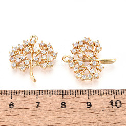 真鍮マイクロパヴェクリアキュービックジルコニアペンダント  ツリー  ニッケルフリー  18KGP本金メッキ  21x19.5x3mm  穴：1.5mm&nbsp;KK-T077-40G