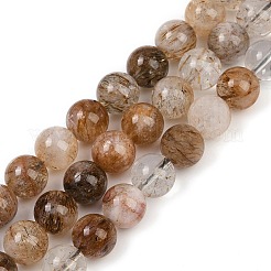 天然ブラックゴールドルチルクォーツビーズ連売り  ラウンド  10~11mm  穴：1mm  約37~38個/連  15.35''~15.55''（39~39.5センチメートル）&nbsp;G-H093-B03-10mm