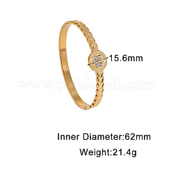 304ステンレススチール製ラインストーンヒンジ付きバングル  女性用麦のバングル  フラットラウンド  ゴールドカラー  内径：2.44インチ（6.2cm）&nbsp;FS-WG8BDCA-02