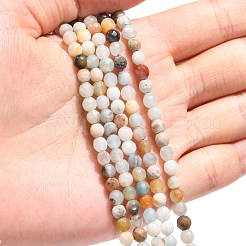 天然フラワーアマゾナイトビーズ連売り  多面カット  ラウンド  4mm  穴：1mm  約90個/連  14.3インチ&nbsp;G-G545-06