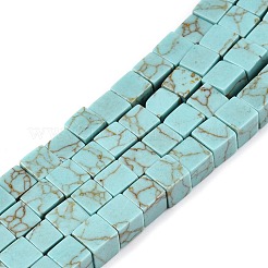 天然石ターコイズビーズ連売り  キューブ  6~7x6~6.5x6~6.5mm  穴：1mm  約60~61個/連  15~15.366''（38.1~39センチメートル）&nbsp;G-T139-6x6-26A