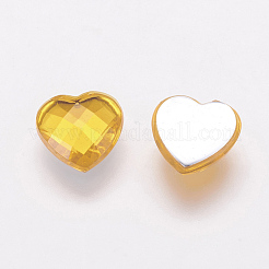 台湾アクリルラインストーンカボション  バックメッキ  フラットバックと多面カット  ハート  ゴールデンロッド  8x8x2.5mm&nbsp;ACRT-G022-8mm-07