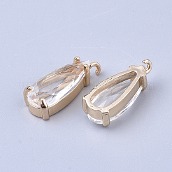 クリアガラスペンダント  真鍮パーツ  多面カット  ティアドロップ  ライトゴールド  透明  18.5x8.5x6mm  穴：1mm&nbsp;GLAA-T007-22F