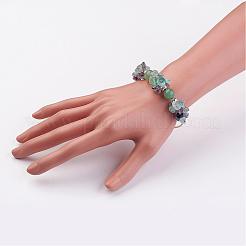 天然蛍石チップのブレスレット  真鍮と鉄のパーツとカニカン付き  グリーン  7-7/8インチ（20cm）  拡張チェーン：67mm  チップ：2~12mm&nbsp;BJEW-JB02769-03