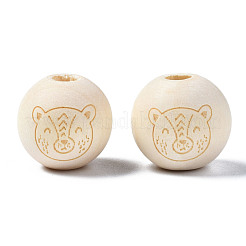 未完成の天然木ヨーロッパビーズ  大穴ビーズ  レーザー彫刻模様  クマと丸い  古いレース  15~16x14~15mm  穴：4mm&nbsp;WOOD-S045-151