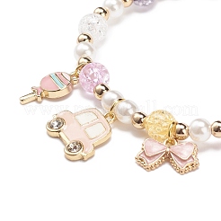 カラフルな合金エナメルかわいいチャーム ブレスレット  女性用プラスチック パール & アクリル & 合成ヘマタイト ラウンド ビーズ ブレスレット  混合模様  ペンダント：8~35x6.5~18.5x1~3.5センチメートル  内径：2-1/8インチ（5.5cm）&nbsp;BJEW-JB08661
