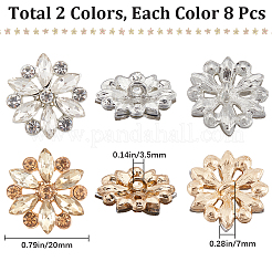 12色合金シャンクボタン2個  ガラスと  1穴  花  ミックスカラー  20x7mm  穴：3.5mm  6個/カラー&nbsp;BUTT-GF0003-59