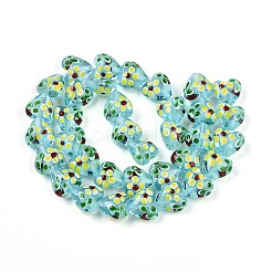 手作りランプワークビーズ連売り  花とハート  淡いターコイズ  14~15.5x15~15.5x9~10mm  穴：1.2mm  約35個/連  19.29インチ（49cm）&nbsp;LAMP-N028-02E